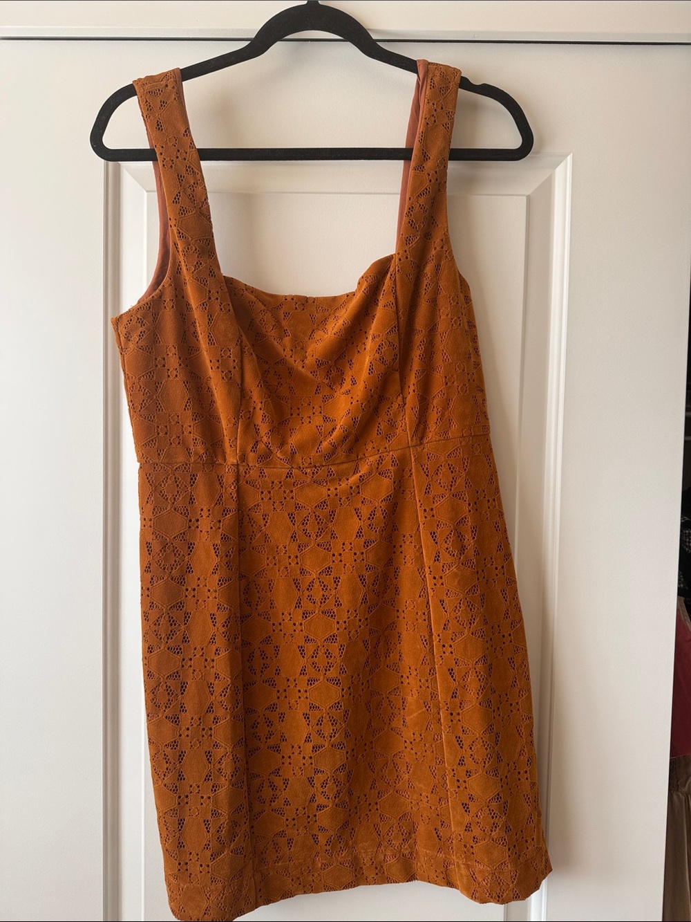 Maeve Rust Orange Lace Mini Dress Fits like a 4 marked as a 10